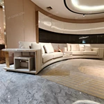 Curved Modular Luxury Sofa Set with Premium Top-Grain Leather, Polished Gold Stainless Steel Frame & Natural Marble Inlay